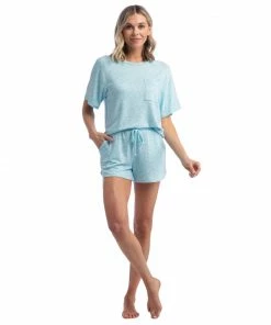 Softies Dream Slouchy Tee Top With Shorts Lounge Set - Heather Glacier Blue