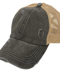 CC Beanie High Ponytail Hat- Distressed Black/Beige